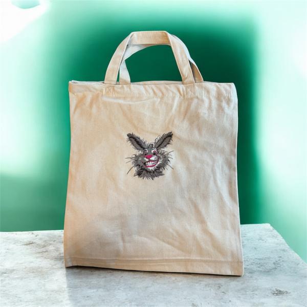 Bestickte Baumwolltasche - verrückter Hase